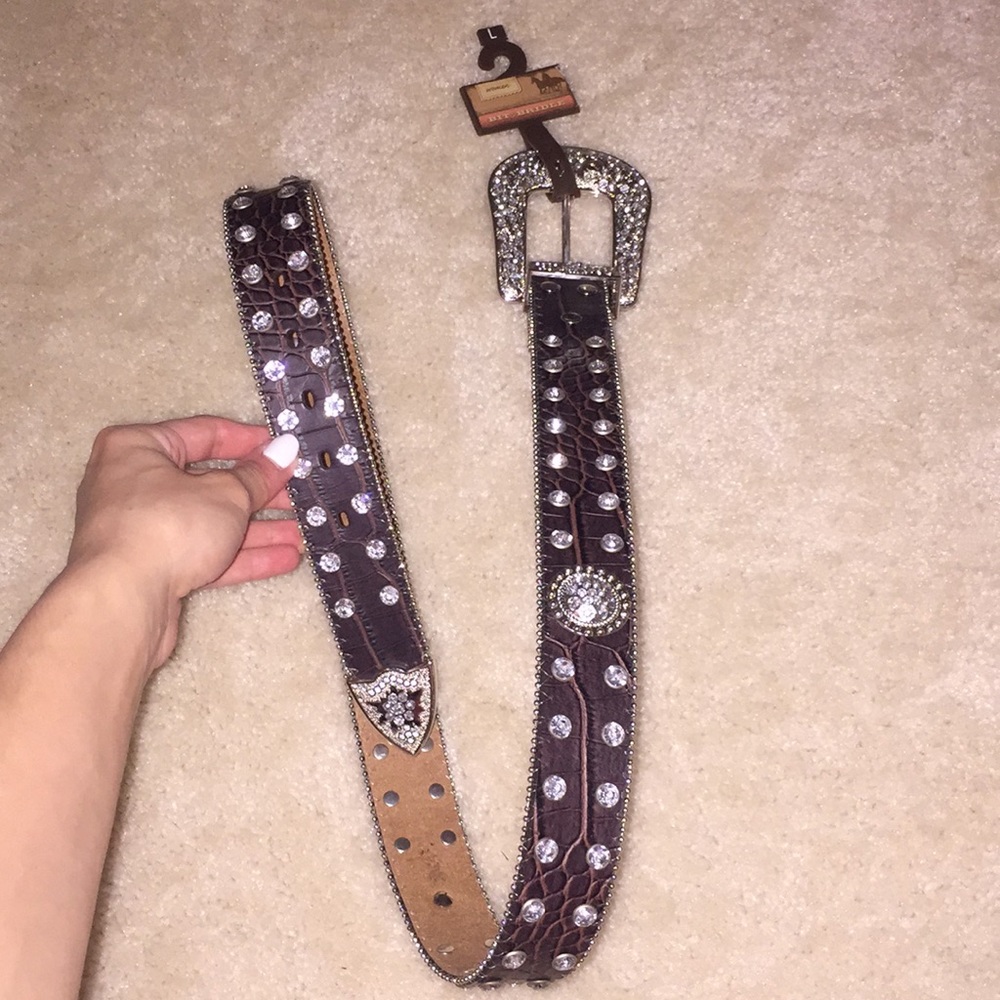 Genuine leather rhinestone belt